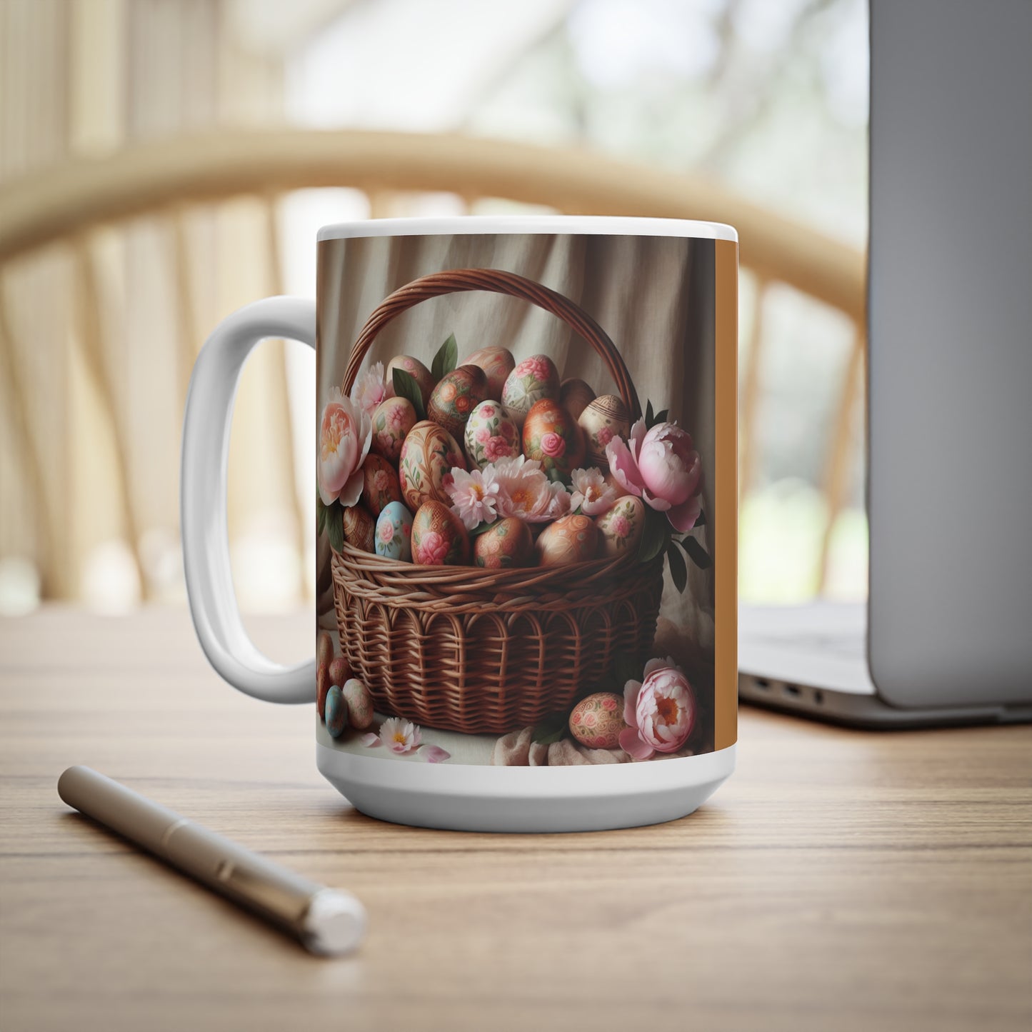 Paasmand met bloemenpatroon, keramische koffiekop – 11 oz en 15 oz