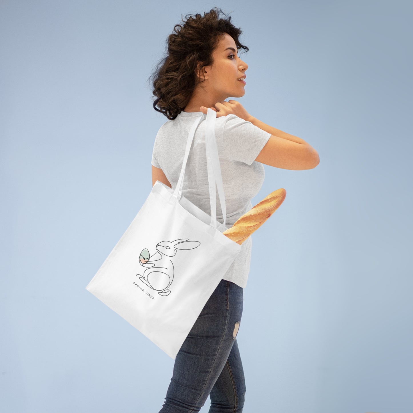 Spring Vibes Bunny Tote Bag - Milieuvriendelijke boodschappentas voor Pasen & dagelijks gebruik Ostern Stofftasche mit Hase – Schattig & stijlvol voor de lente