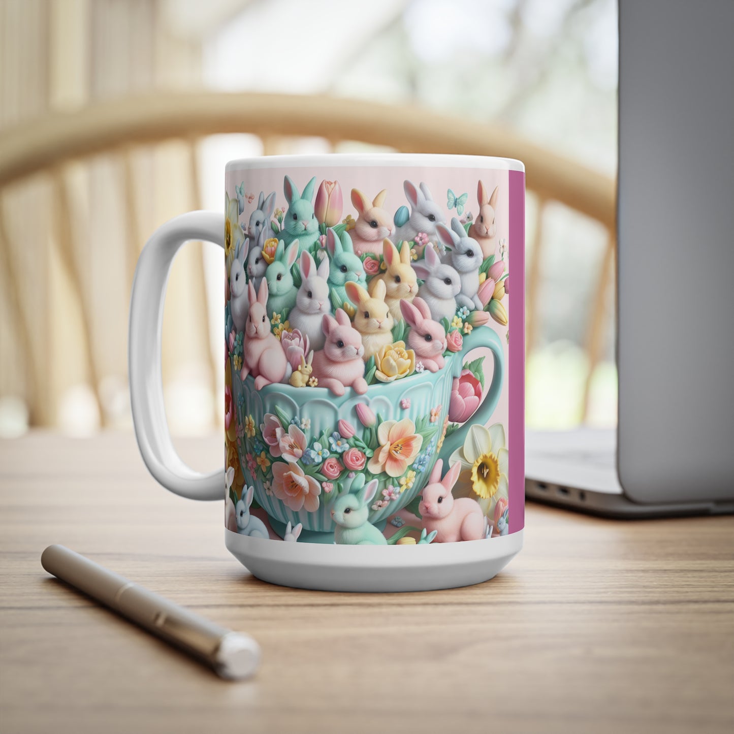 "Taza de Pascua Hoppelige – Diseño de Conejo Dulce y Flores" | Taza de café y té de Pascua personalizada para regalos de primavera
